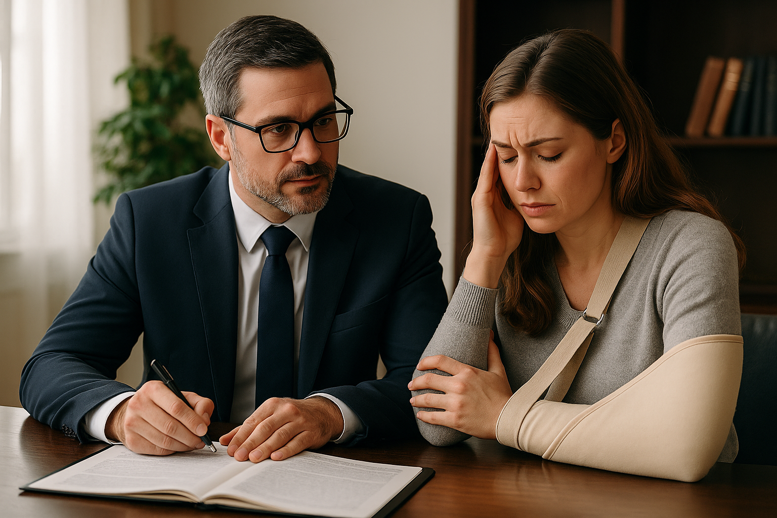 Personal injury lawyer helping client